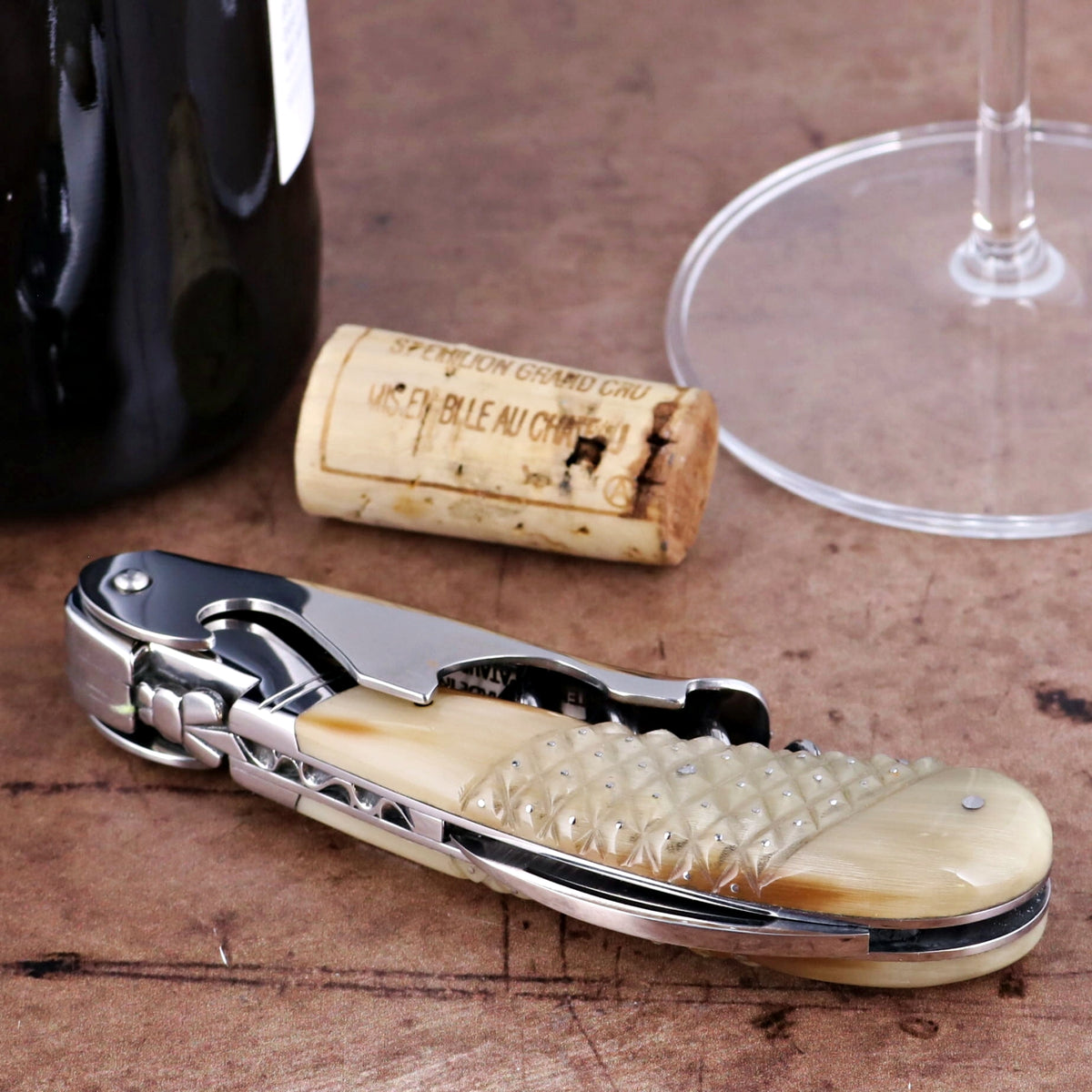 Laguiole Magnum Studded Horn Tip Corkscrew - A