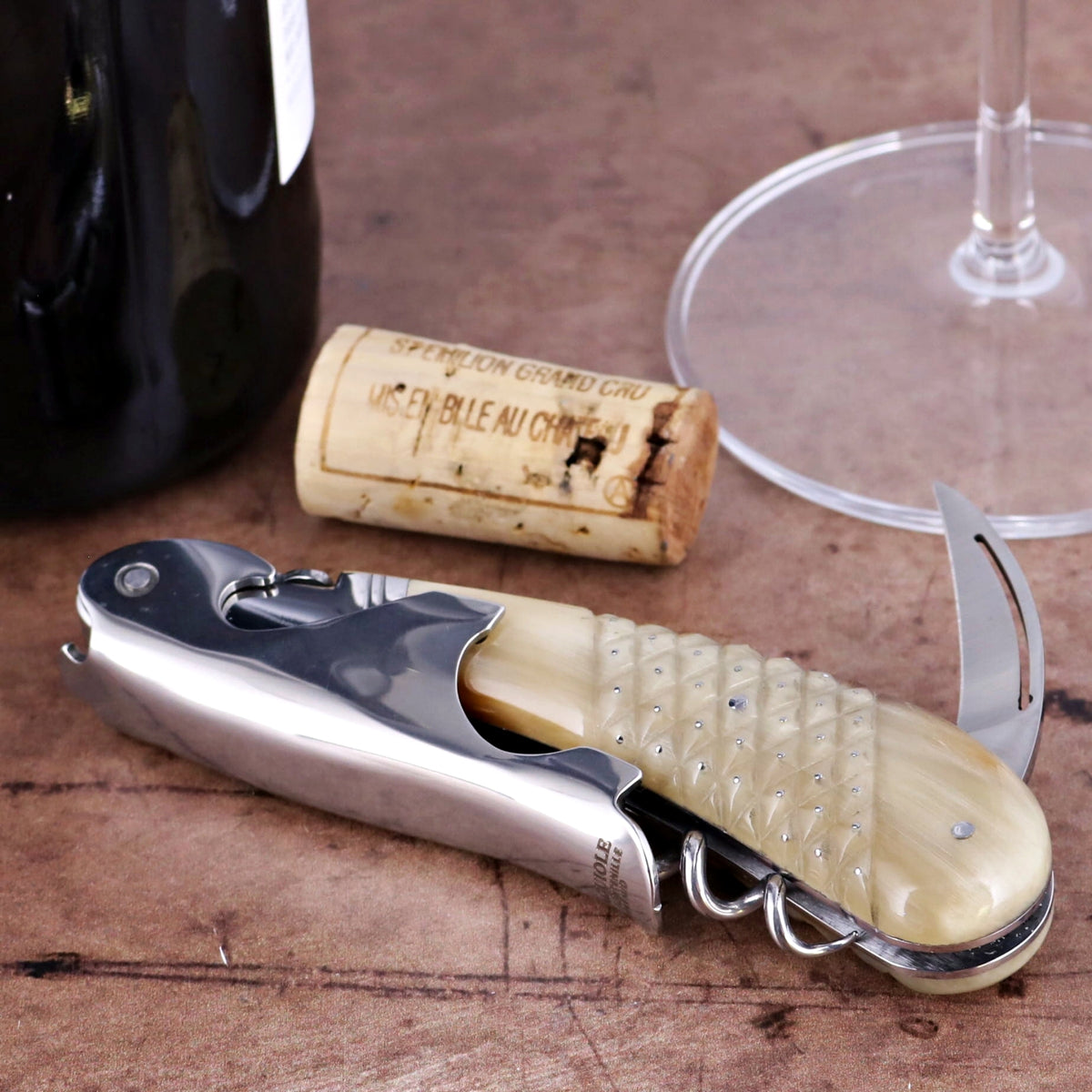 Laguiole Magnum Studded Horn Tip Corkscrew - A