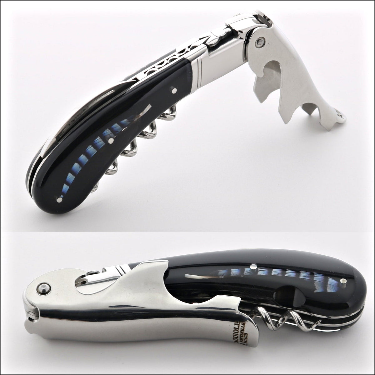 Laguiole Magnum Two-Step Corkscrew - Genuine Feather Inlay Handle - A