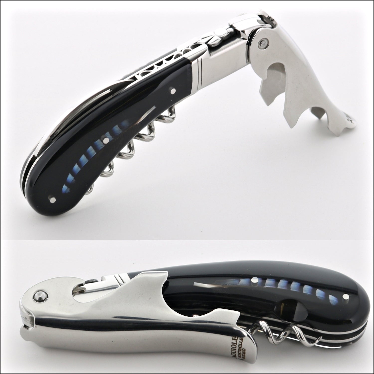 Laguiole Magnum Two-Step Corkscrew - Genuine Feather Inlay Handle - B