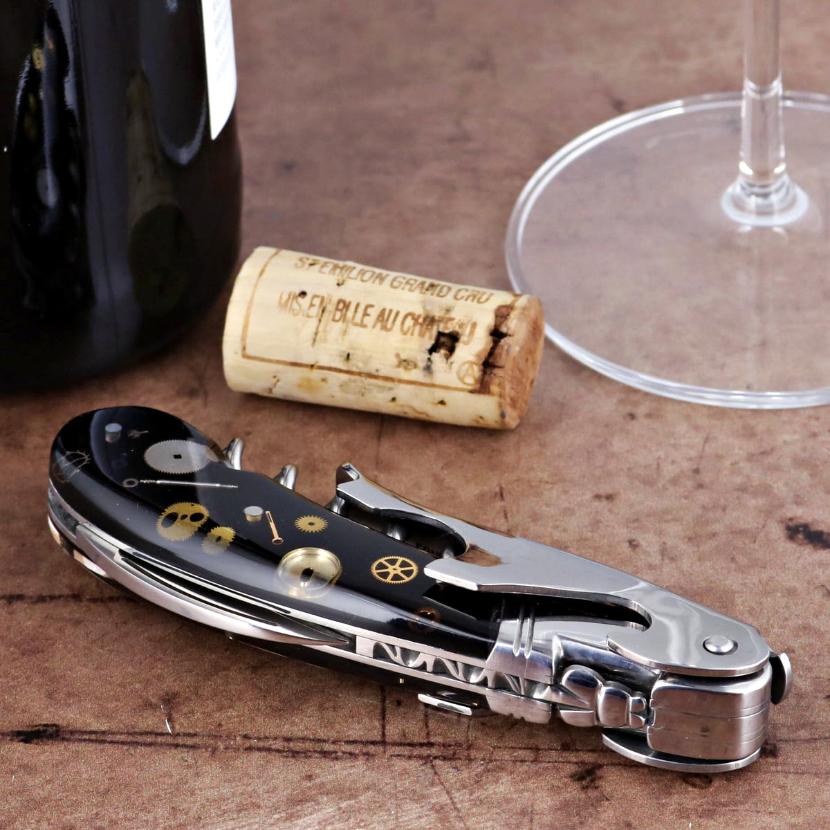 Laguiole Magnum Two-Step Corkscrew Genuine Timepiece Gears Inlay - A