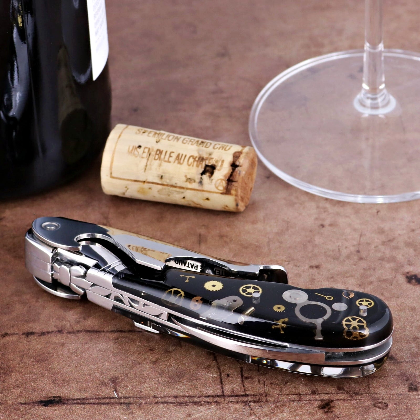 gears login army Laguiole Magnum Timepiece Gears Inlay Corkscrew - A