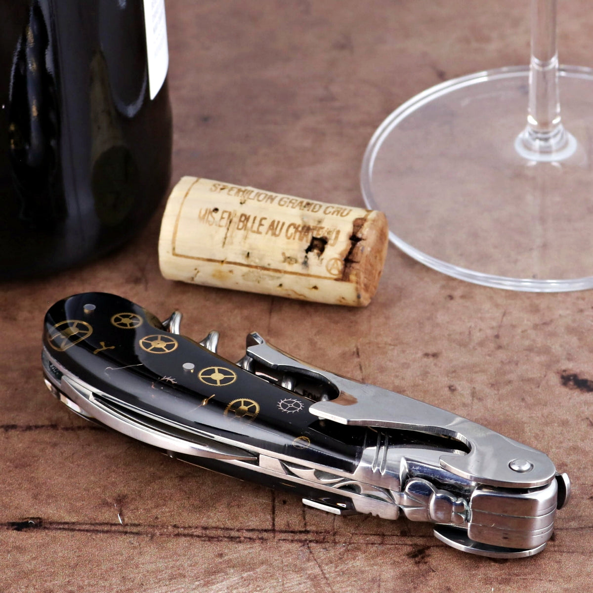 Laguiole Magnum Two-Step Corkscrew Genuine Timepiece Gears Inlay - D