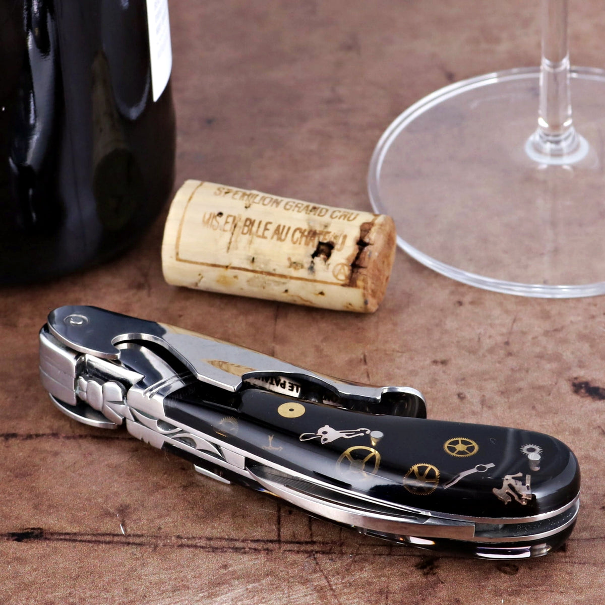 Laguiole Magnum Two-Step Corkscrew Genuine Timepiece Gears Inlay - D