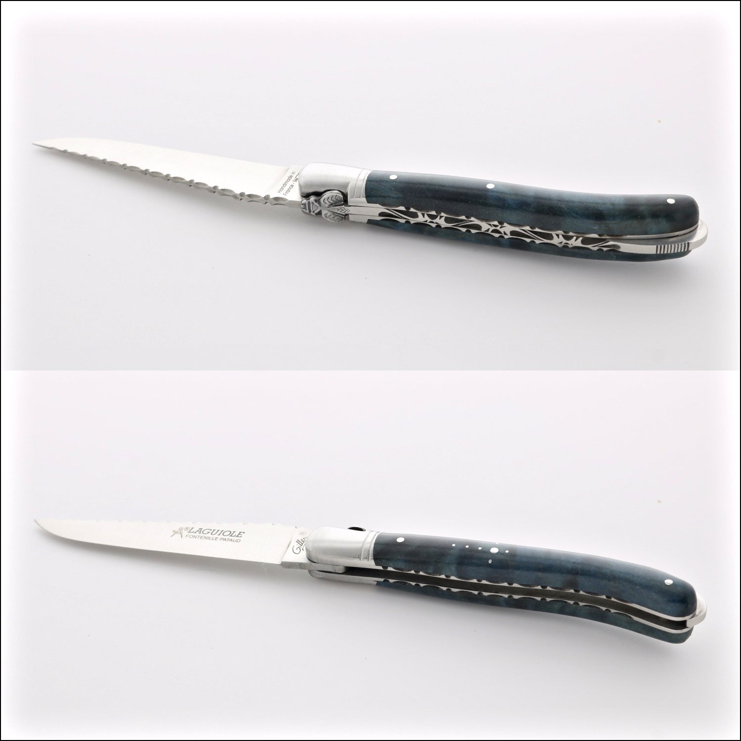 Laguiole Nature Guilloche Stained Poplar Burl - Blue