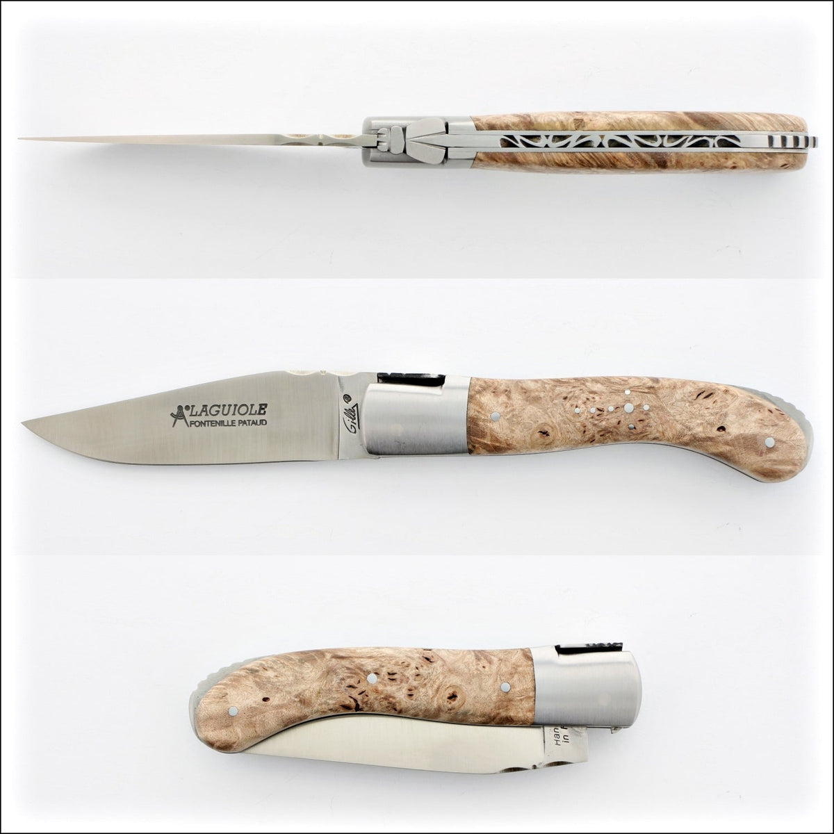 Laguiole Sport Classic Folding Knife Burled Maple Handle