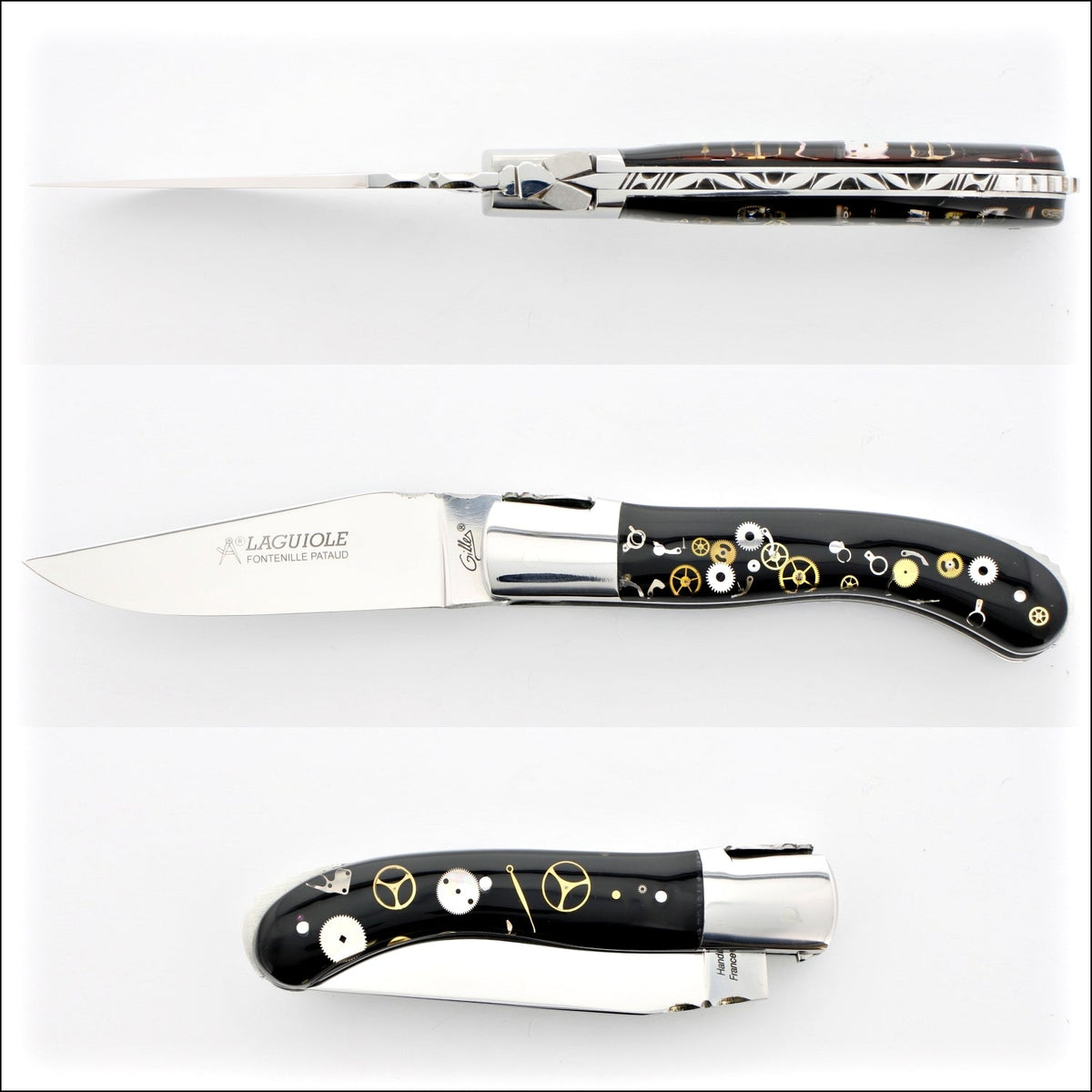 Laguiole Sport Classic Folding Knife Watch Gears Inlay