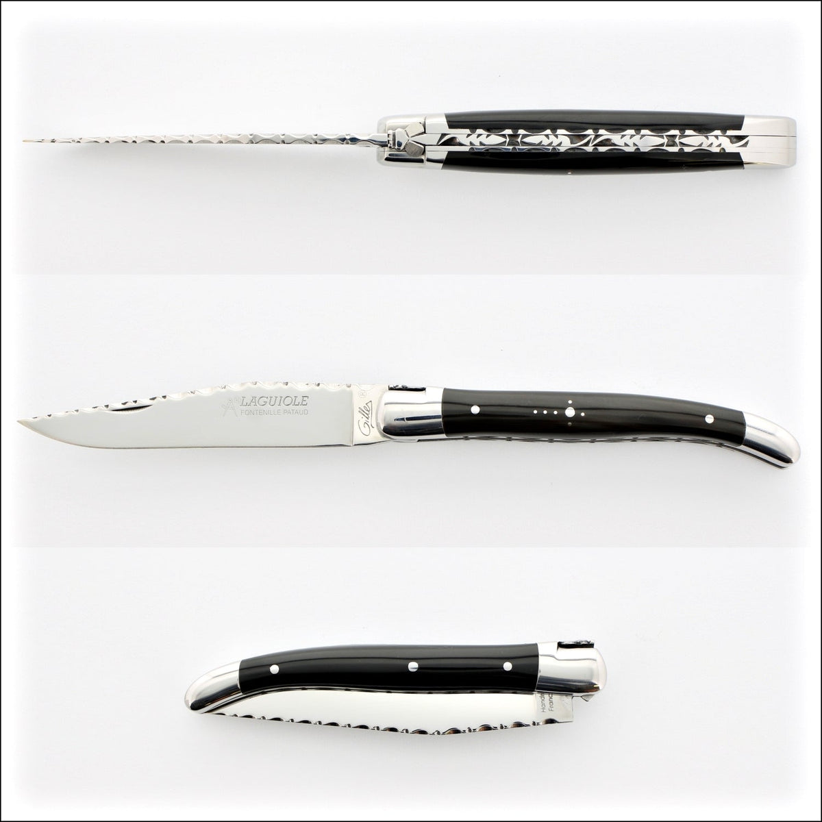Laguiole Traditional Knife 11 cm Guilloche Black Horn Tip