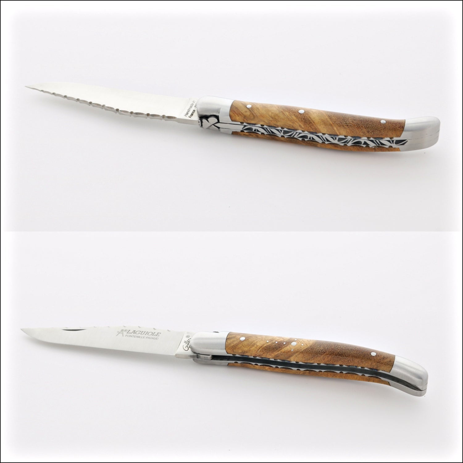 Laguiole Traditional Knife 11 cm Guilloche Burled Teak