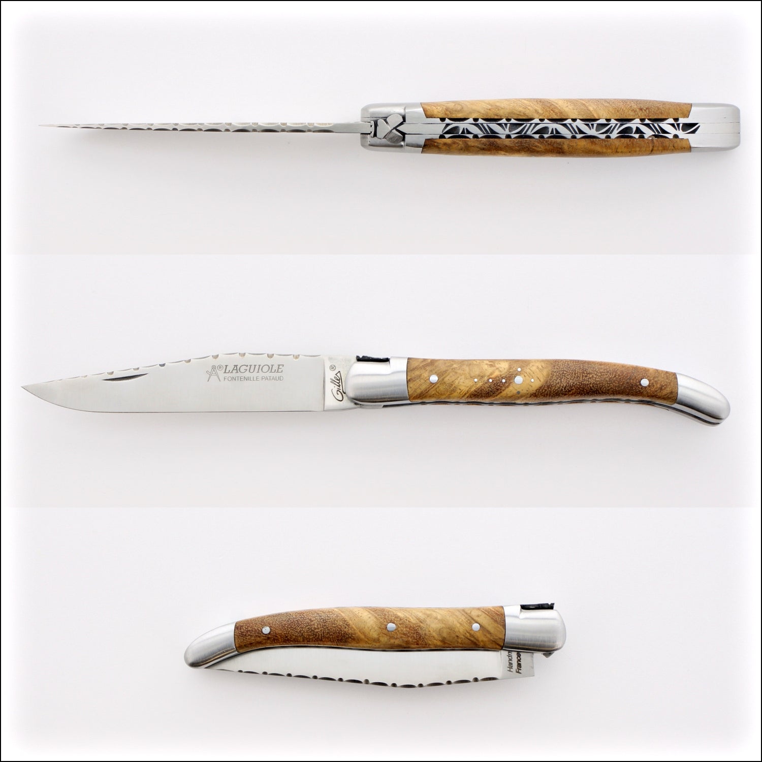 Laguiole Traditional Knife 11 cm Guilloche Burled Teak
