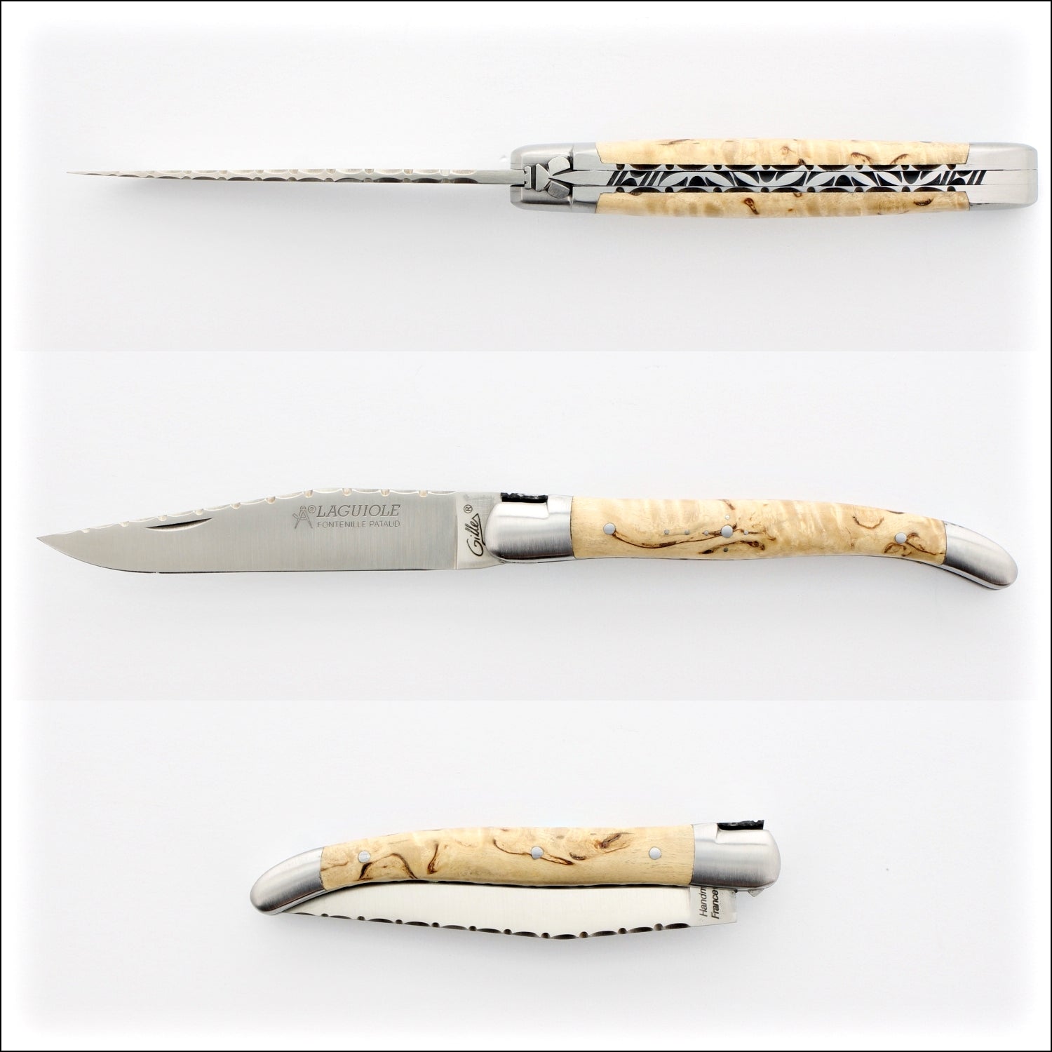 Laguiole Traditional Knife 11 cm Guilloche Karelian Birch