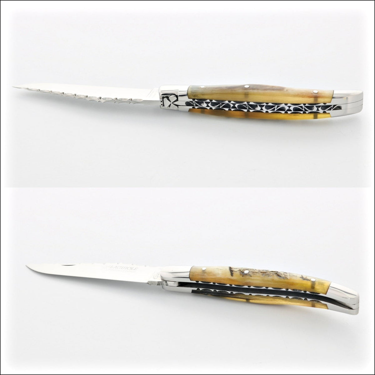 Laguiole Traditional Knife 11 cm Guilloche Ram Horn Tip
