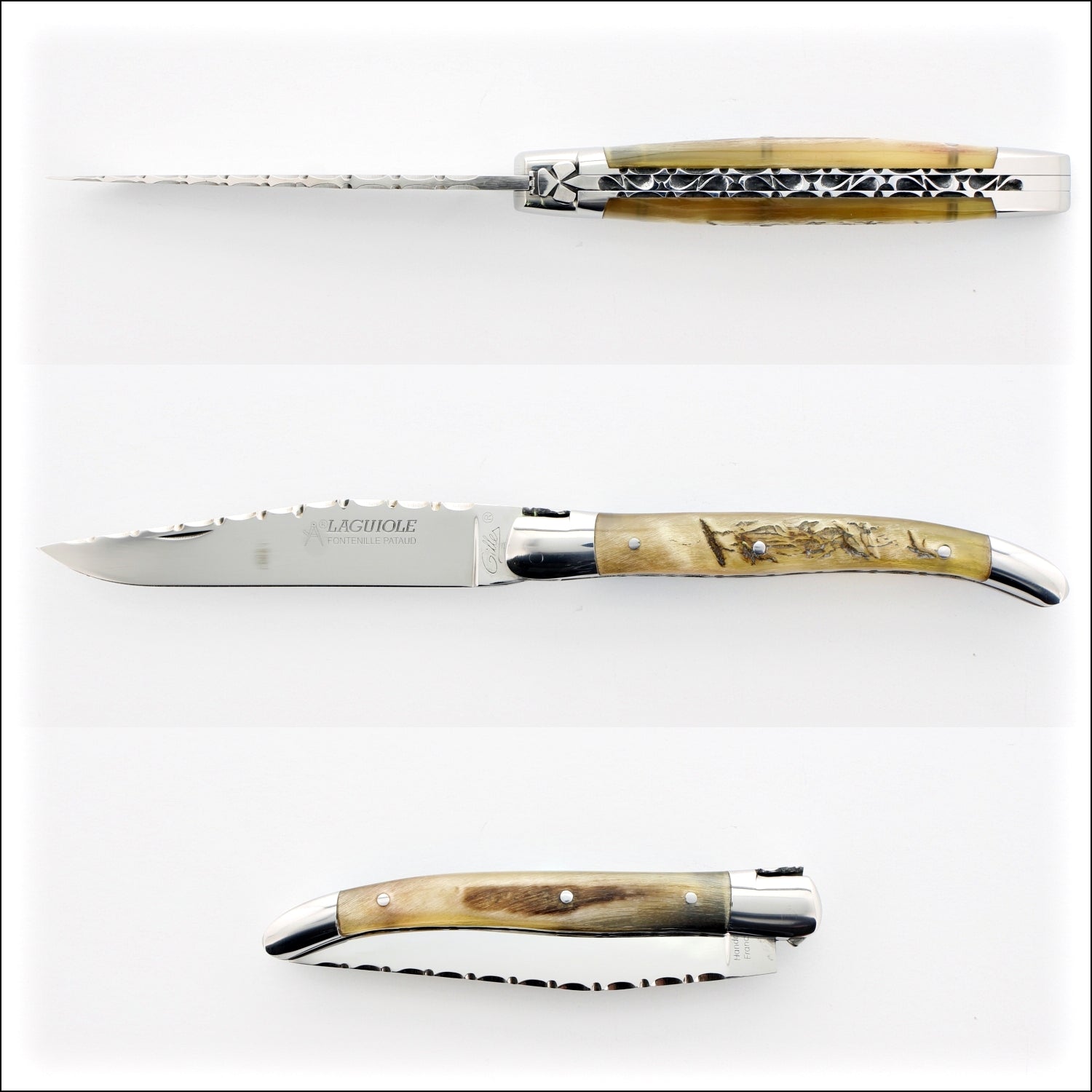 Laguiole Traditional Knife 11 cm Guilloche Ram Horn Tip