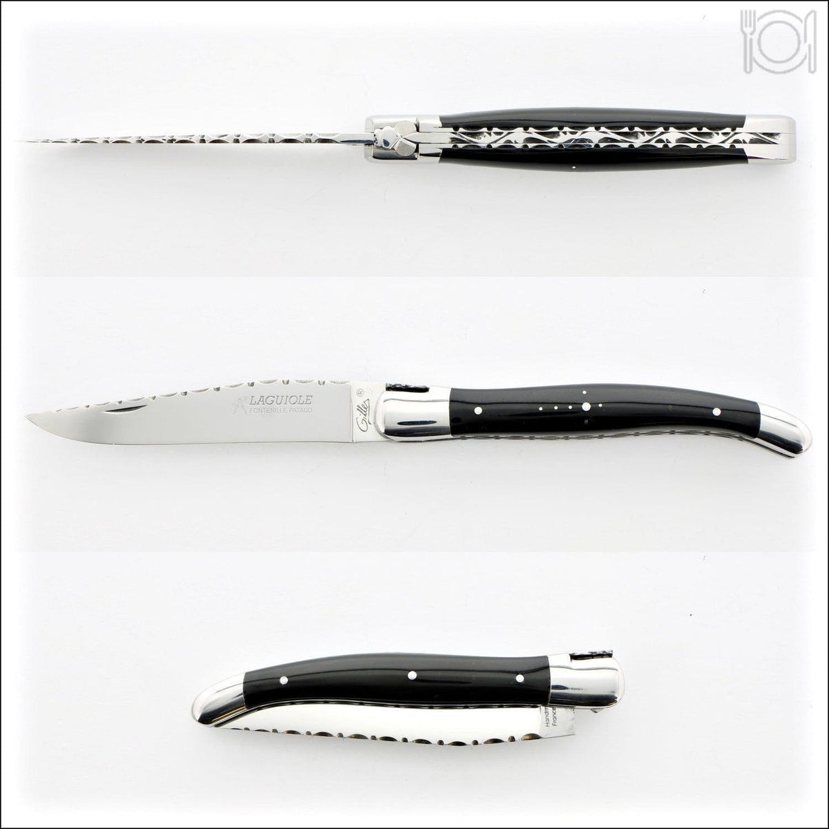 Laguiole Traditional Knife 12 cm Guilloche Black Horn Tip