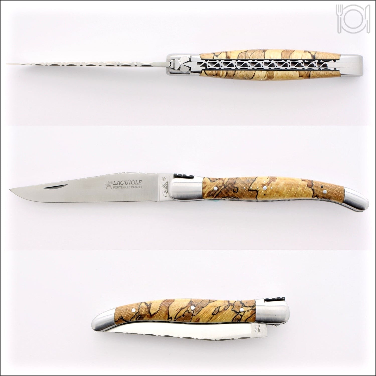 Laguiole Traditional Knife 12 cm Guilloche Burled Beech End Grain