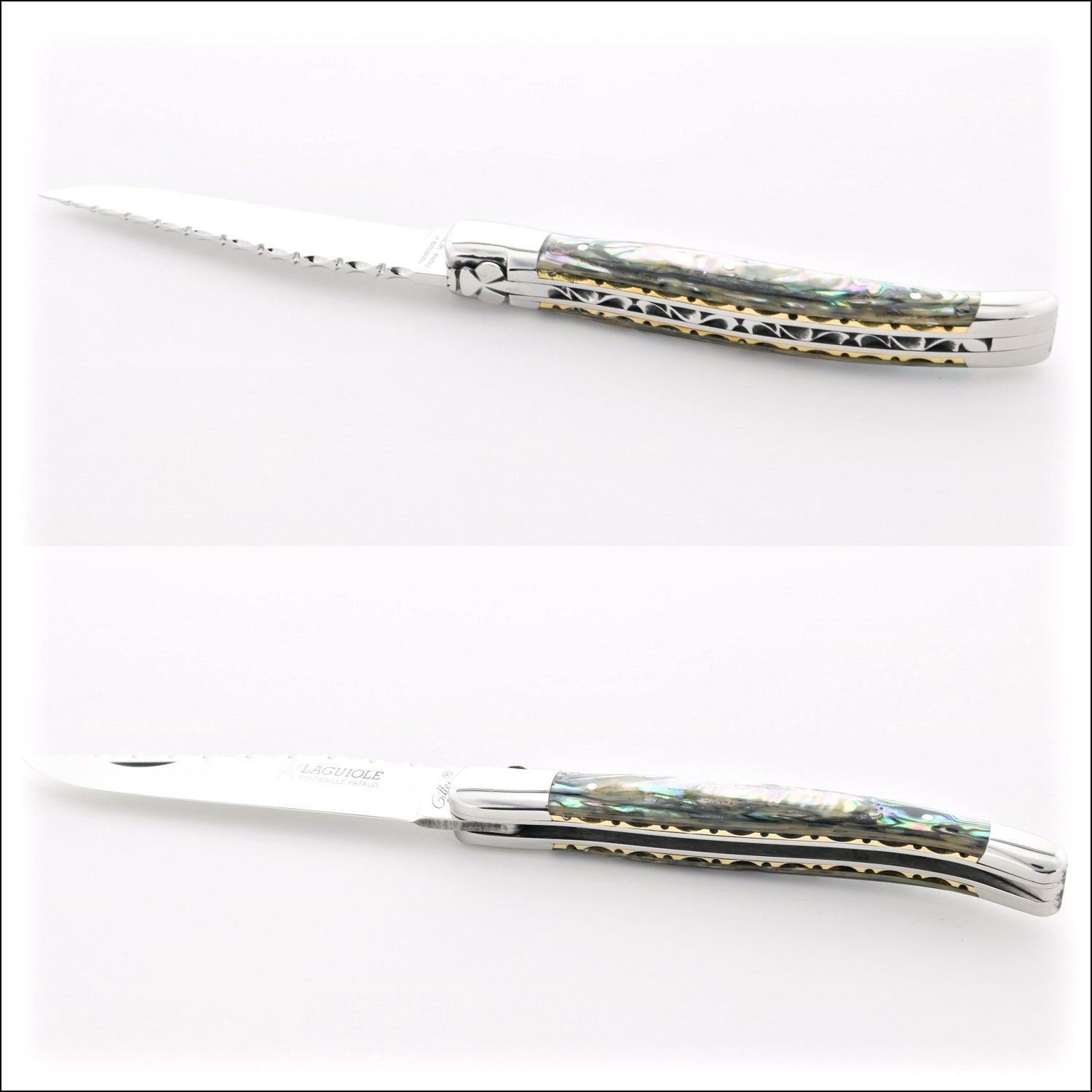 Laguiole Traditional Knife 12 cm Guilloche Mother of Pearl