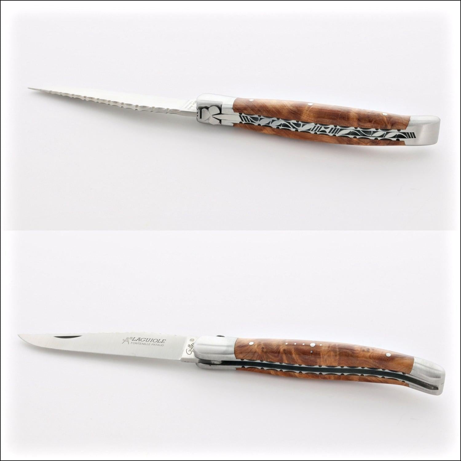 Laguiole Traditional Knife 12 cm Guilloche Thuya Burl