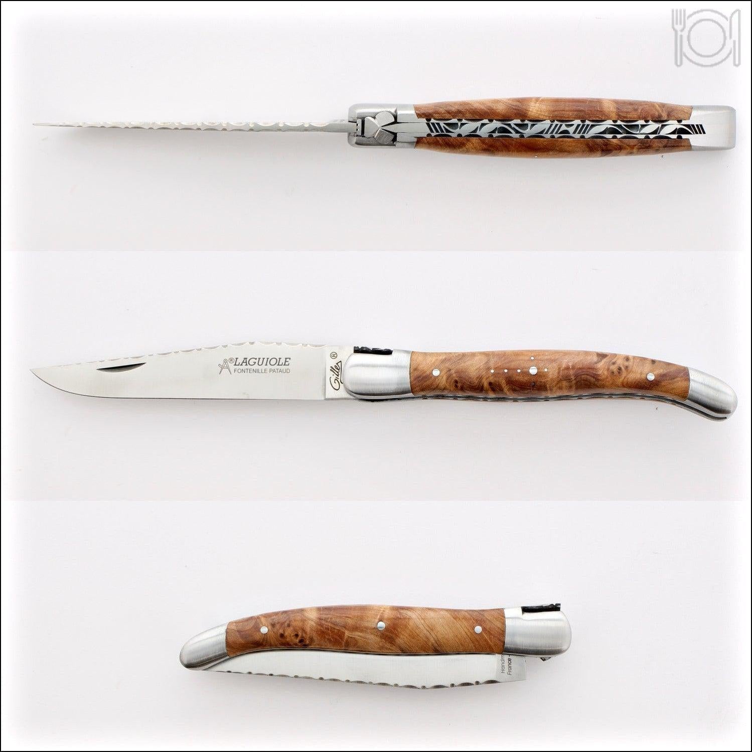 Laguiole Traditional Knife 12 cm Guilloche Thuya Burl