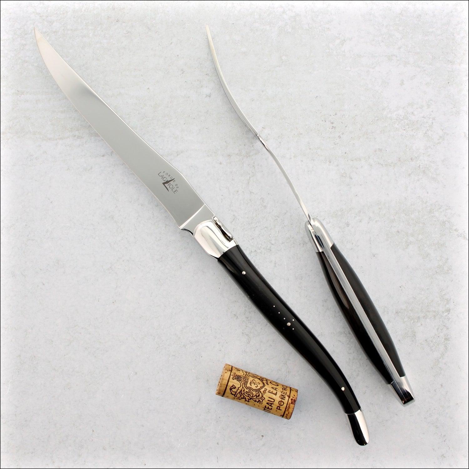 Laguiole XL Carving Set Dark Horn Tip Handle Shiny Finish