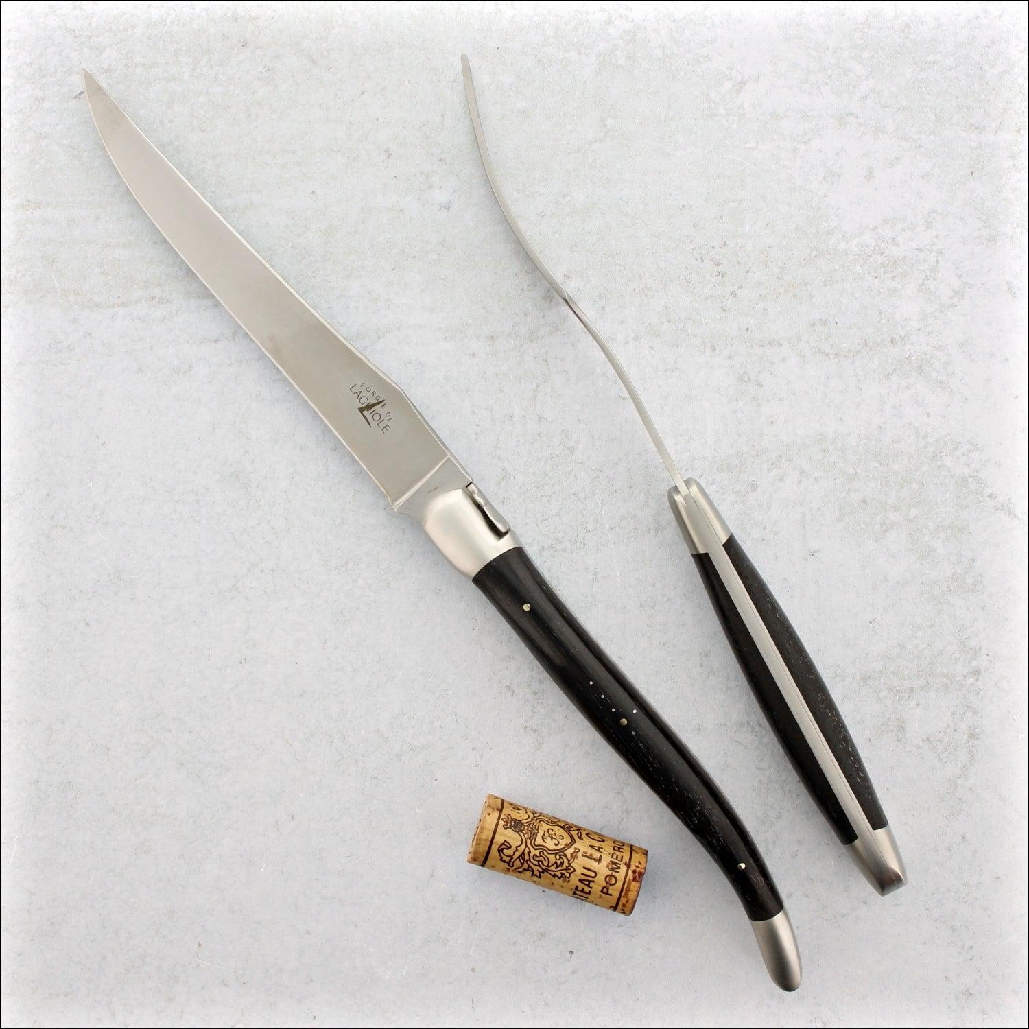 Laguiole XL Carving Set Ebony Handle Satin Finish