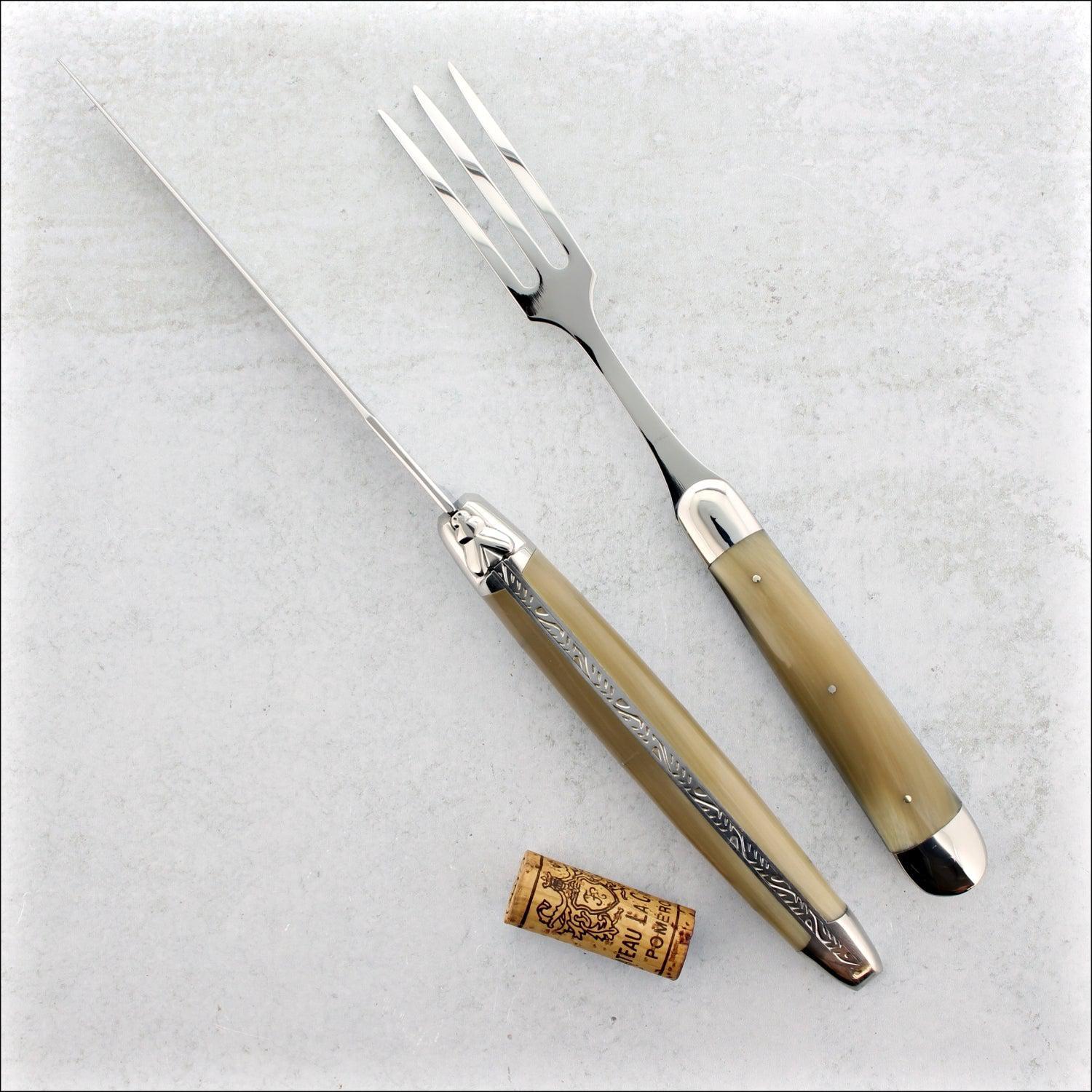 Laguiole XL Carving Set Horn Tip Handle Shiny Finish