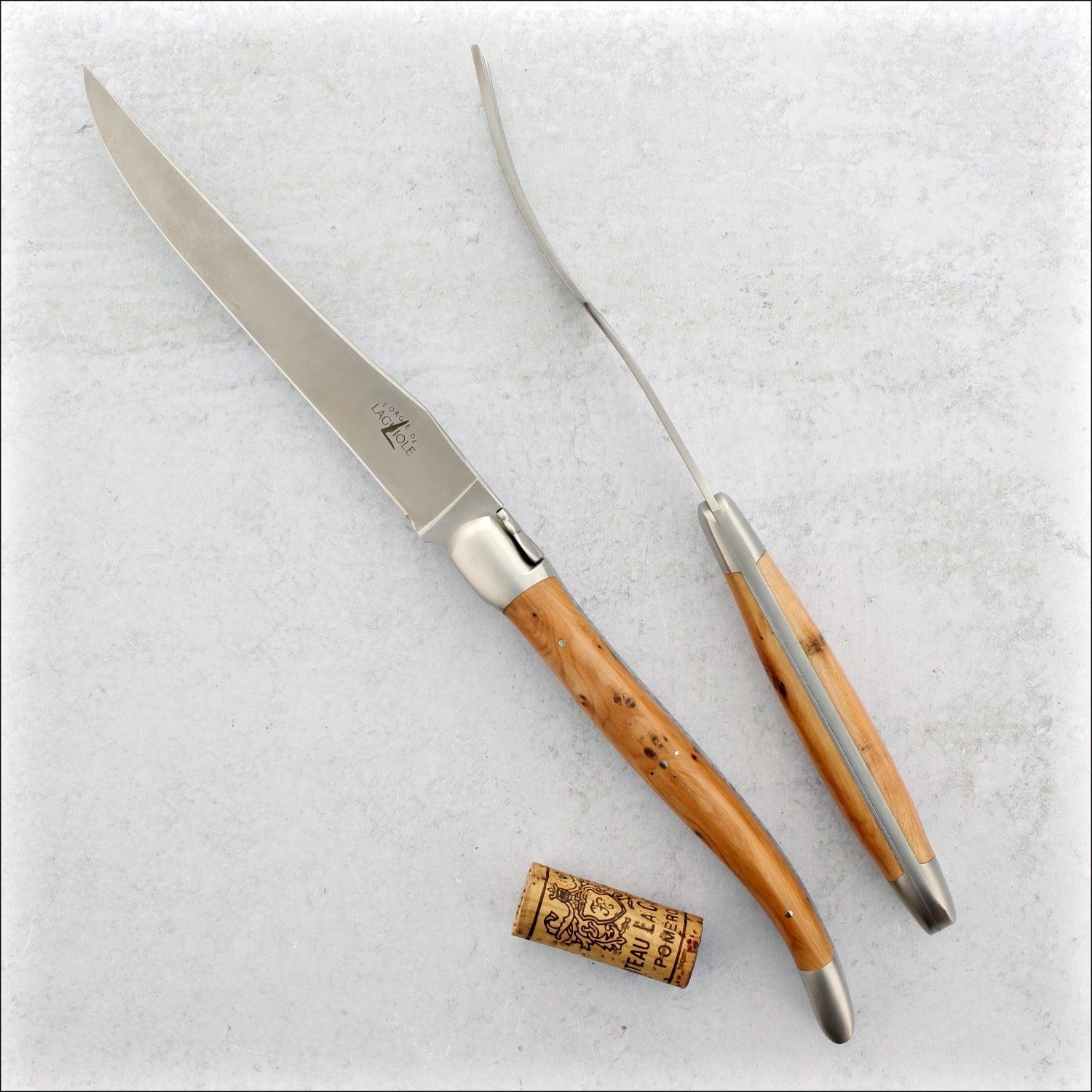 Forge de Laguiole 6 Piece Steak Knife Set Assorted Wood Handle Shiny Finish