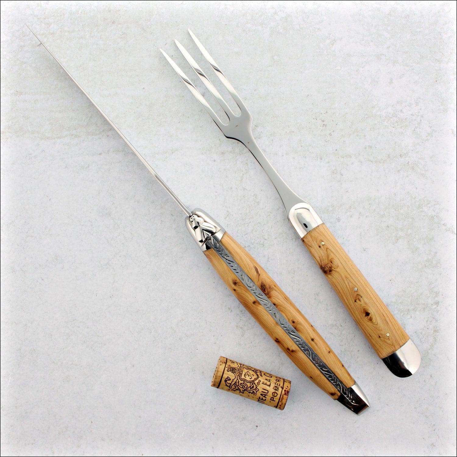 Laguiole XL Carving Set Juniper Handle Shiny Finish