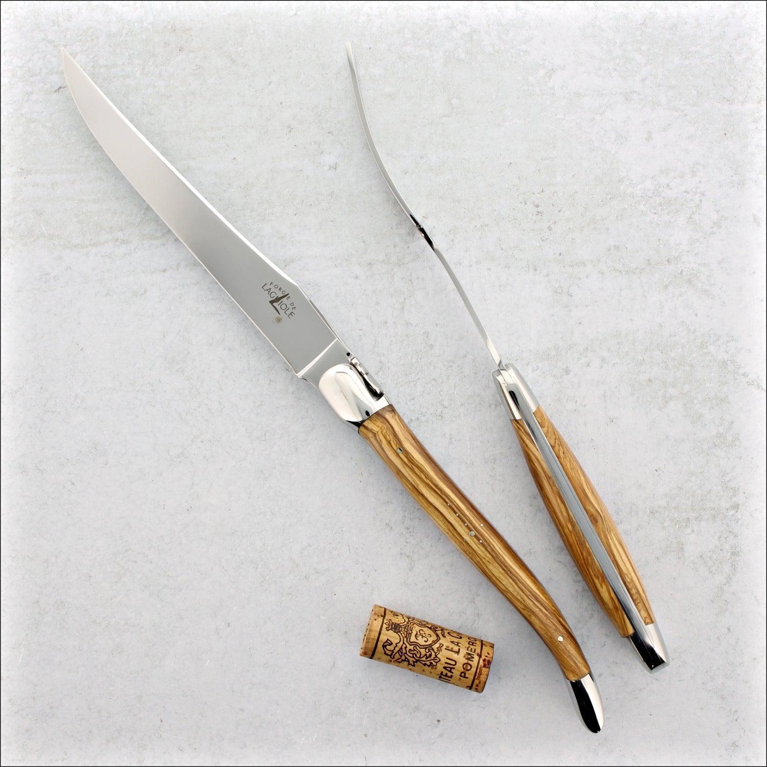 Laguiole XL Carving Set Olivewood Handle Shiny Finish
