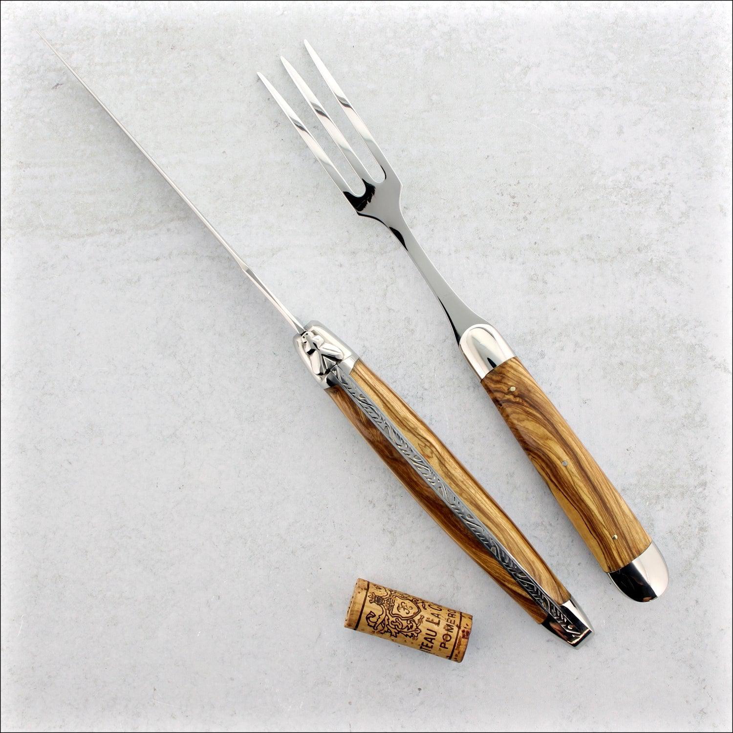 Laguiole XL Carving Set Olivewood Handle Shiny Finish