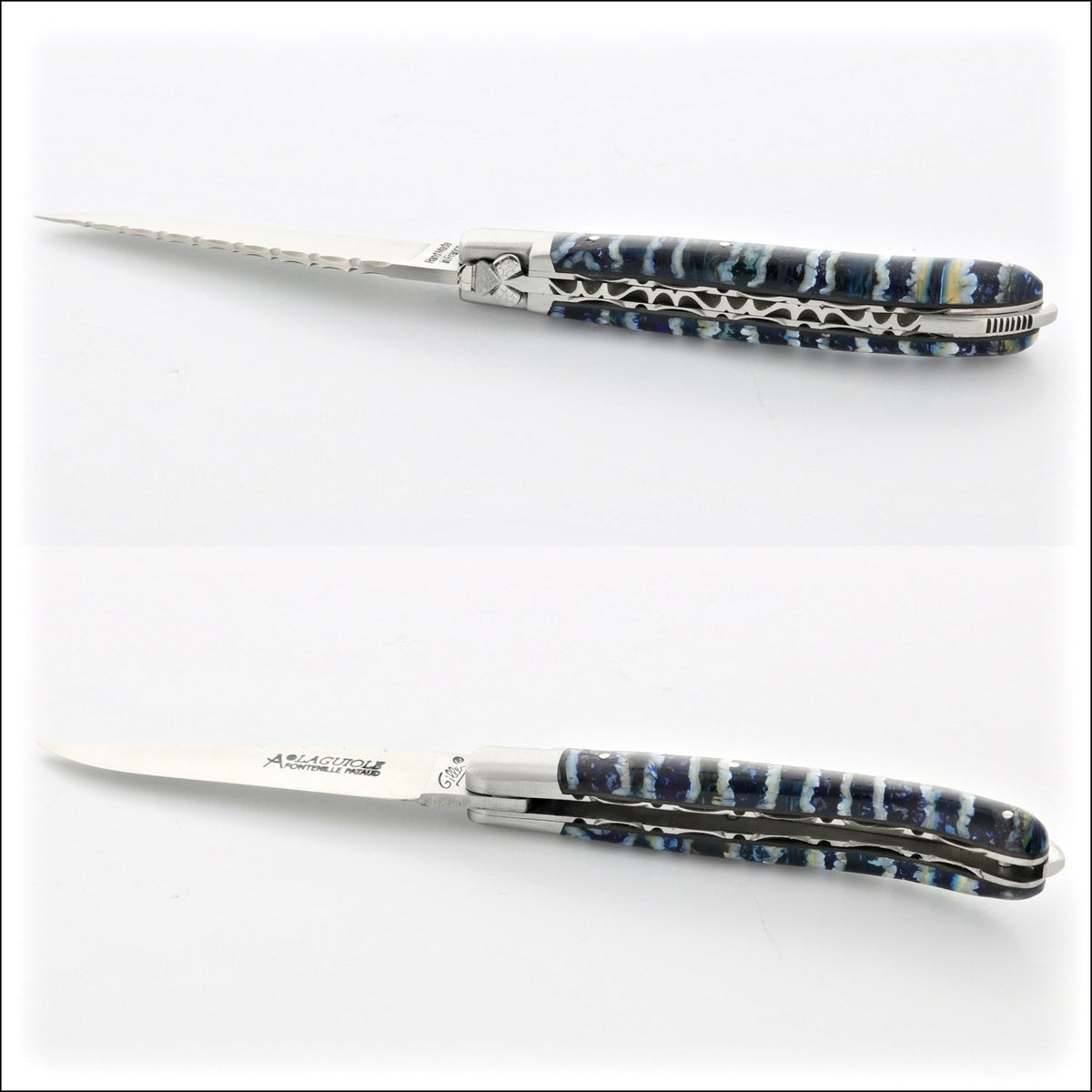 Laguiole XS 9 cm Guilloche Fossilized Mammoth Tooth - Midnight Blue