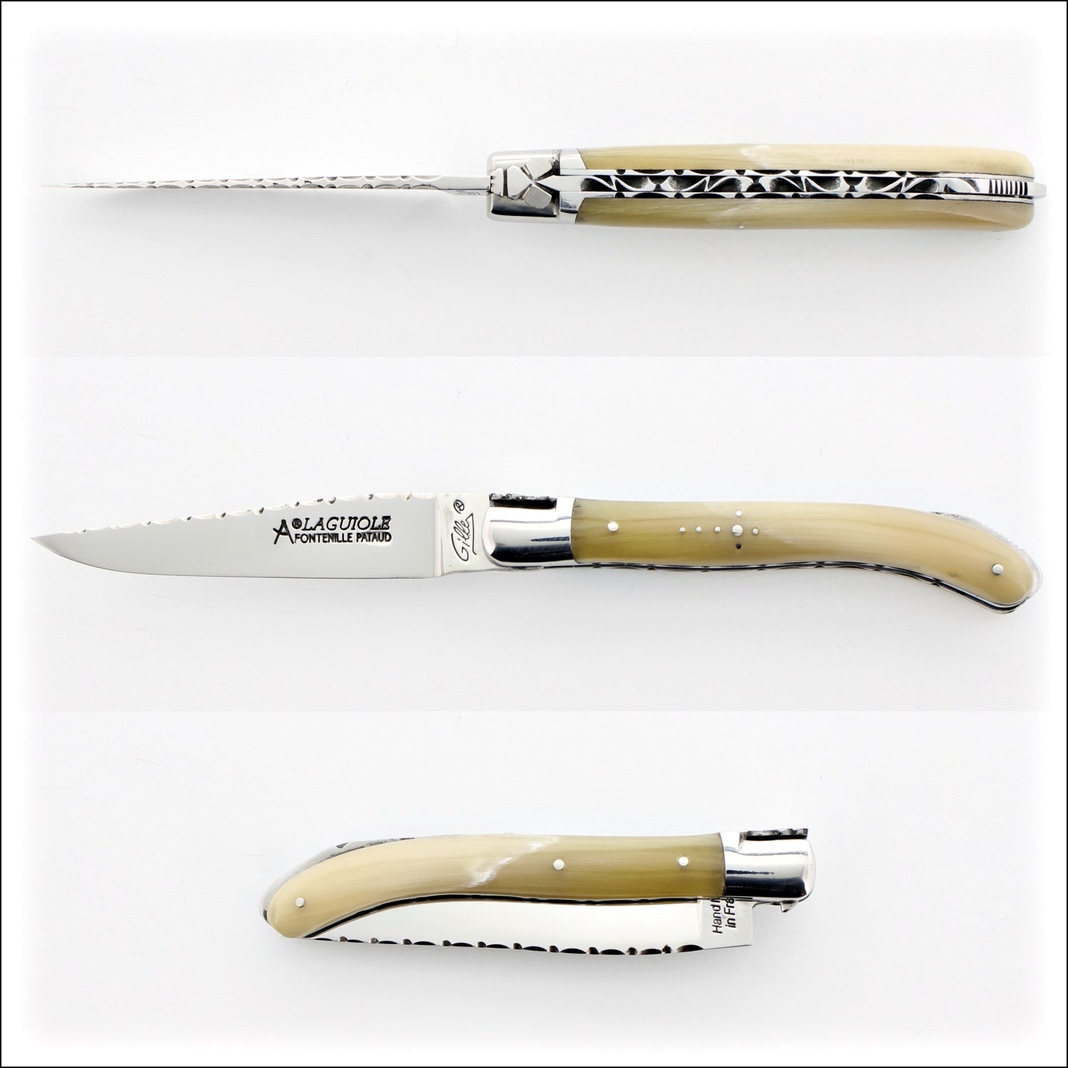 Laguiole XS 9 cm Guilloche Horn Tip Handle