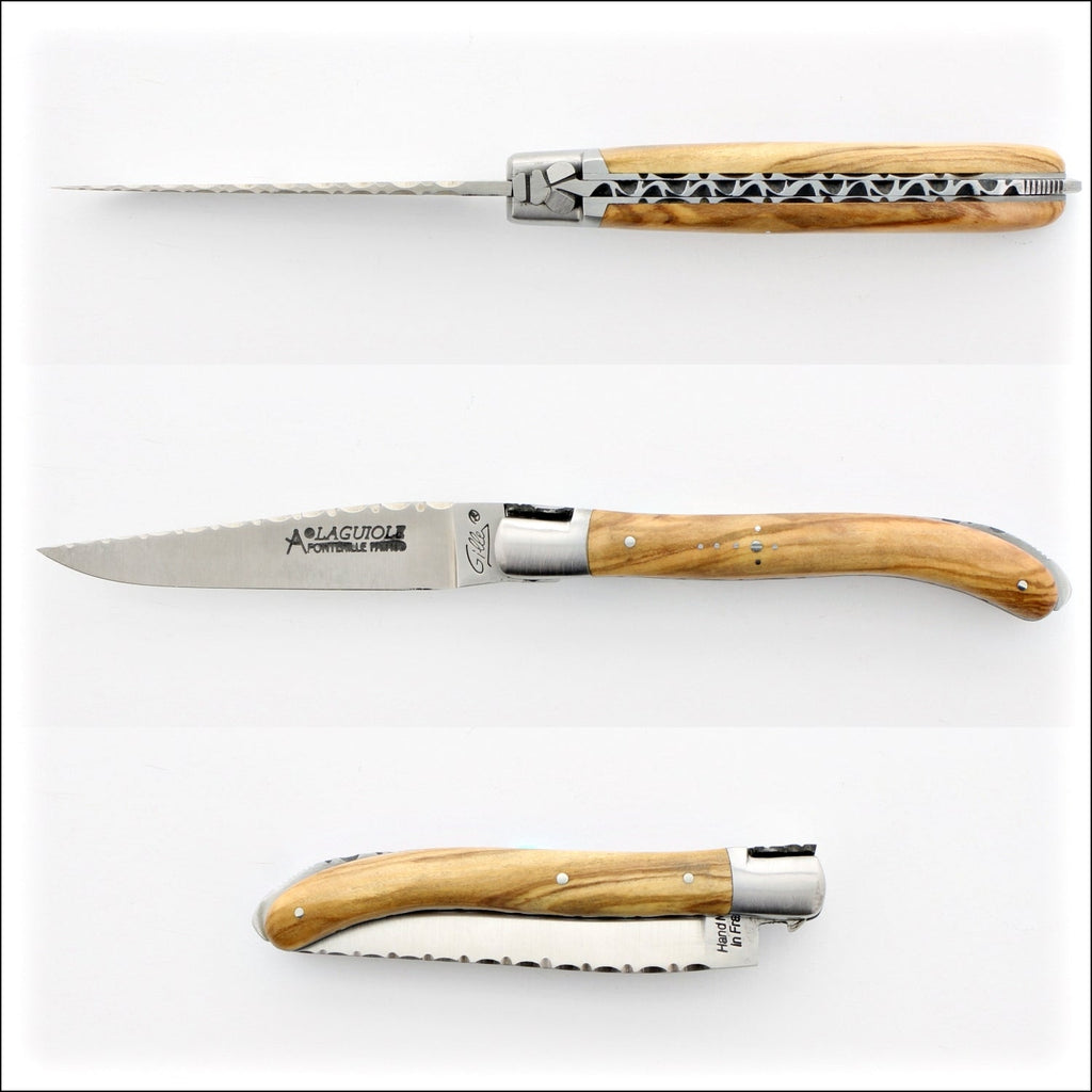 Laguiole XS 9 cm Guilloche Olivewood Handle - Laguiole Imports