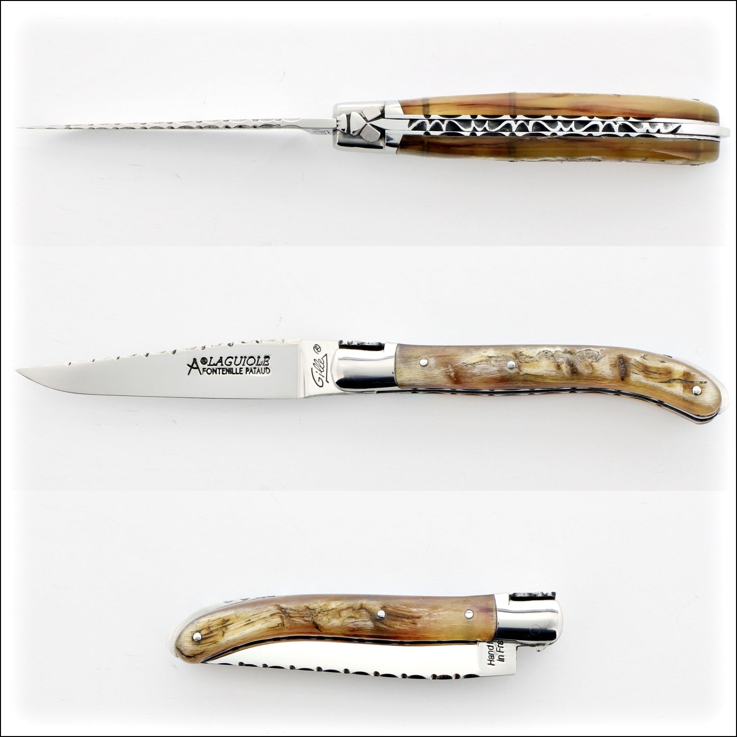 Laguiole XS 9 cm Guilloche Ram Horn Handle