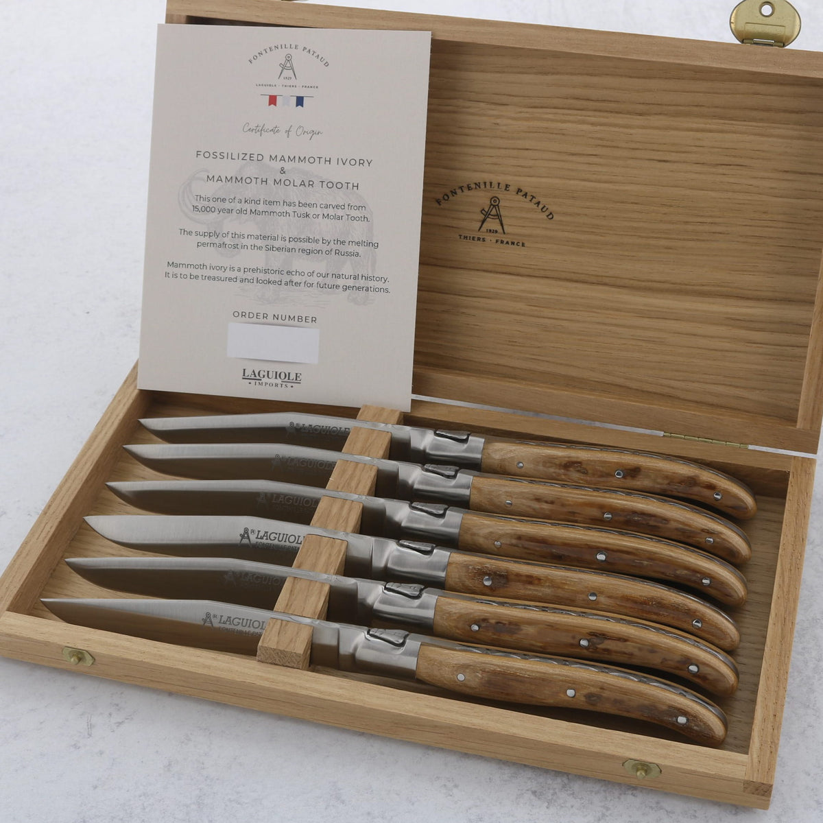 Laguiole Forged Steak Knives Fossilized Mammoth Tusk - Set of 6