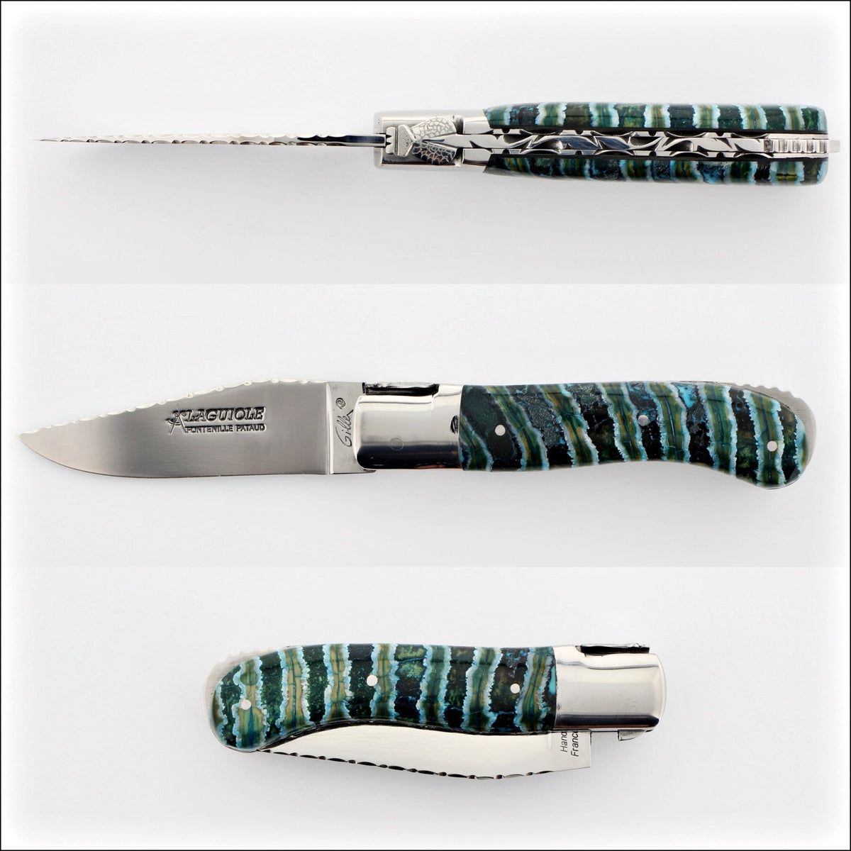 Laguiole Gentleman's Knife Guilloche - Mammoth Tooth - Turquoise
