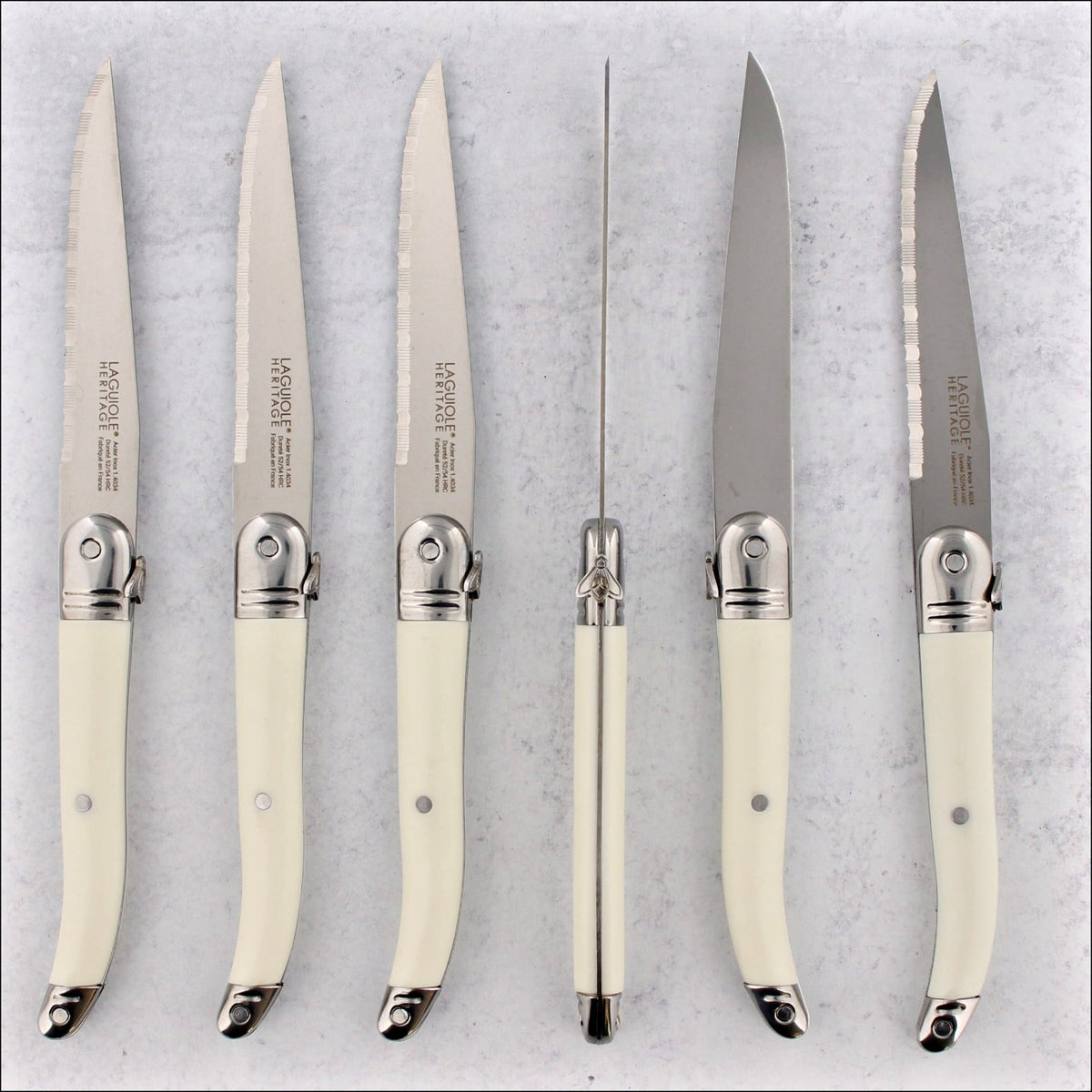 Laguiole Heritage® Steak Knives with Wooden Storage Box - Access Series - White  Handle - Set of 6