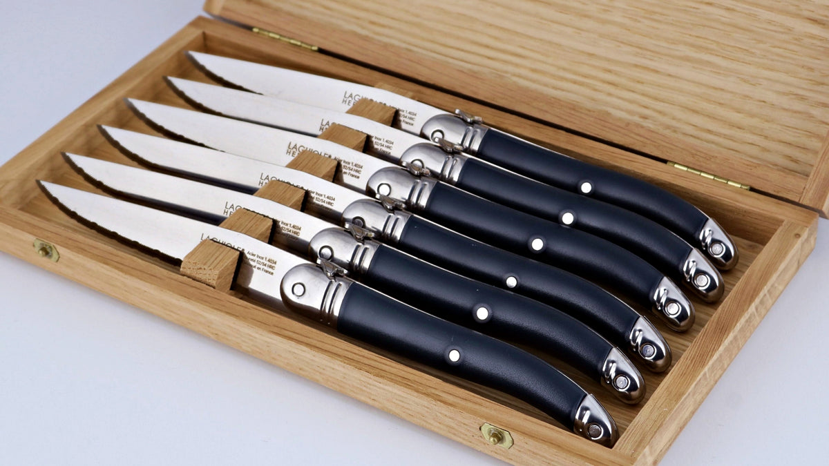 Laguiole Heritage® Steak Knives with Wooden Storage Box - Access Series - Deep Blue Handle - Set of 6-Laguiole Imports