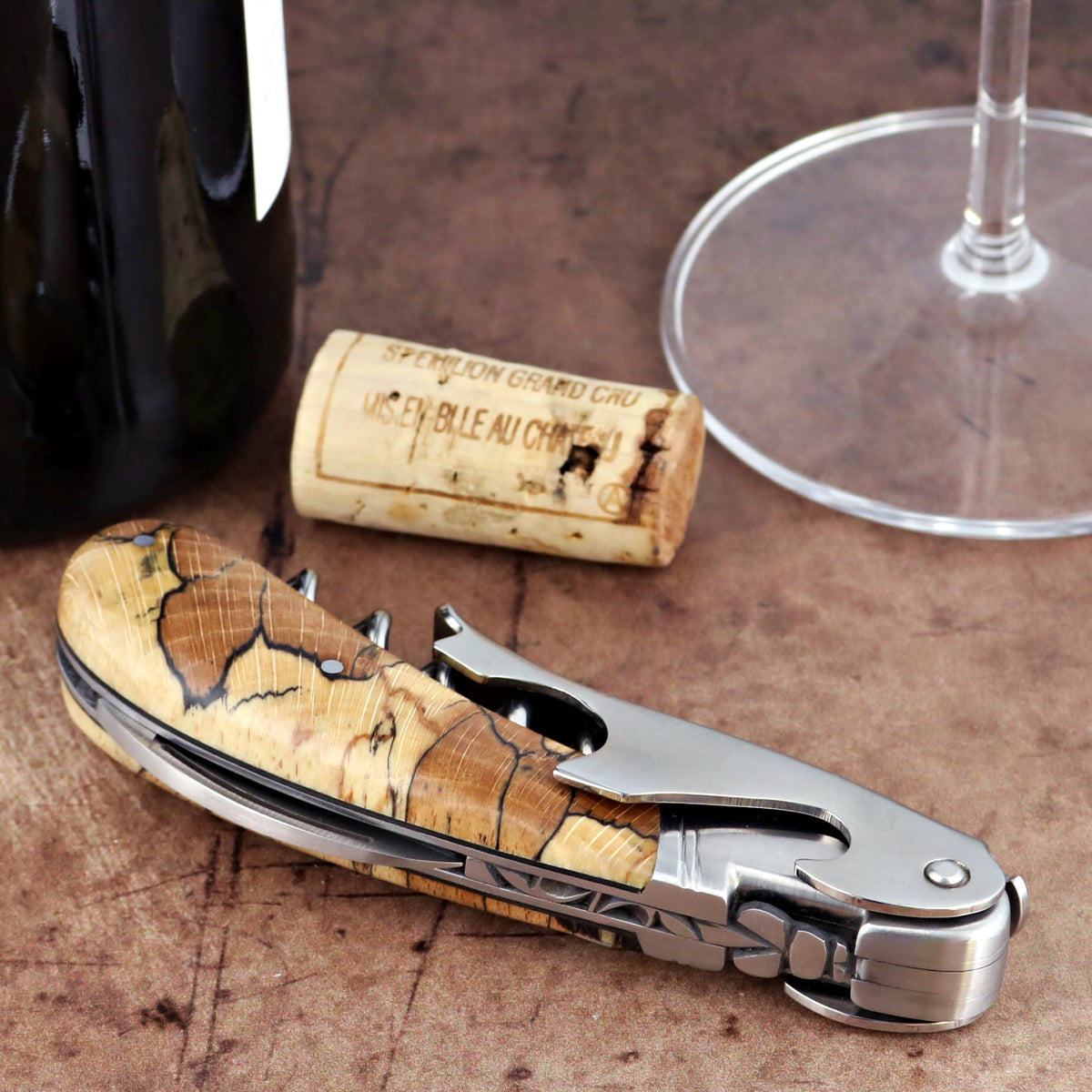 Laguiole Magnum Burled Beech End Grain Corkscrew - B