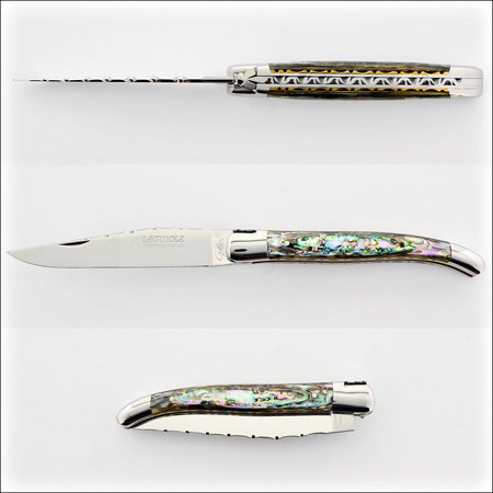 Laguiole Traditional Knife 11 cm Guilloche Mother of Pearl - A