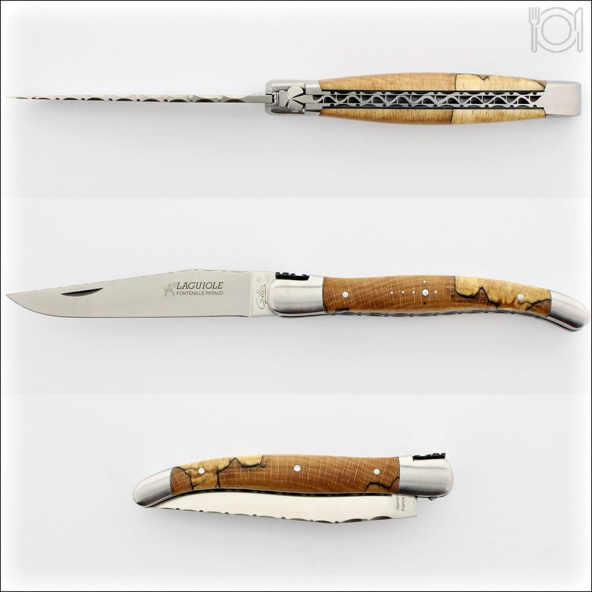 Laguiole Traditional Knife 12 cm Guilloche Burled Beech End Grain