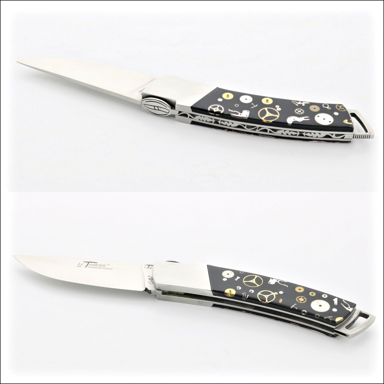 Le Thiers Gentleman 12 cm Pocket Knife Genuine Timepiece Gears Inlay