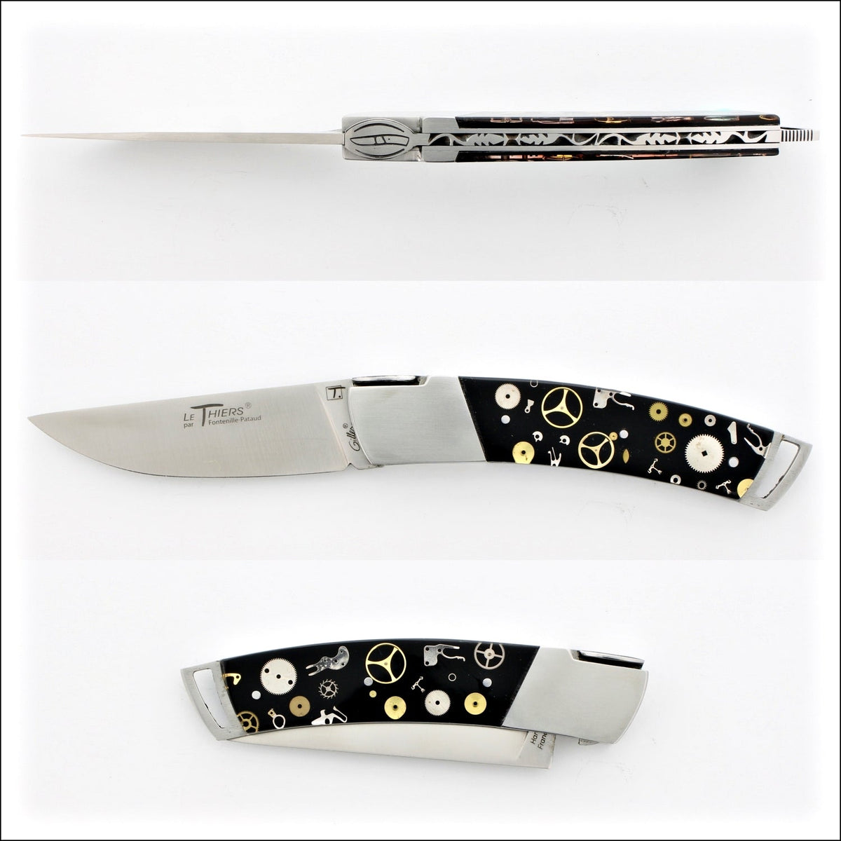 Le Thiers Gentleman 12 cm Pocket Knife Genuine Timepiece Gears Inlay