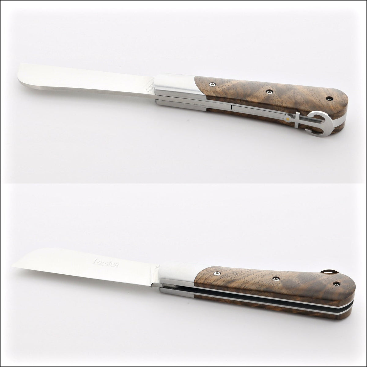 London 11 cm Burled Walnut Handle Folding Knife