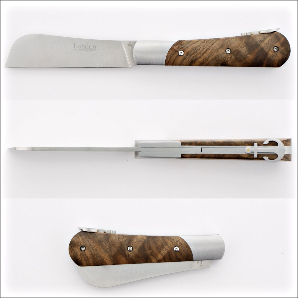 London 11 cm Burled Walnut Handle Folding Knife