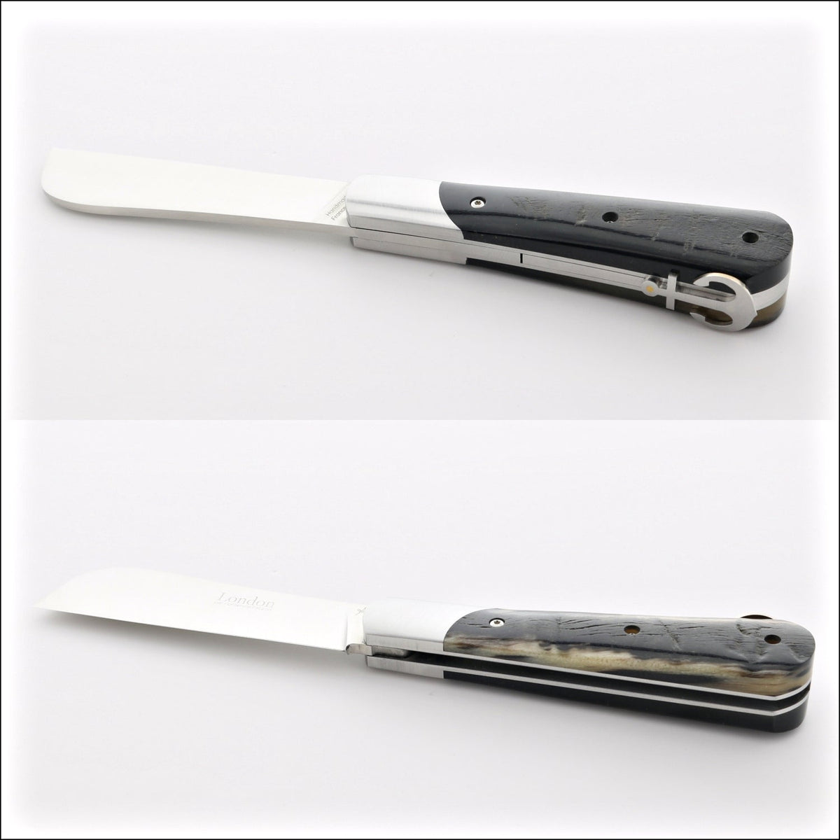 London 11 cm Dark Ram Horn Handle Folding Knife