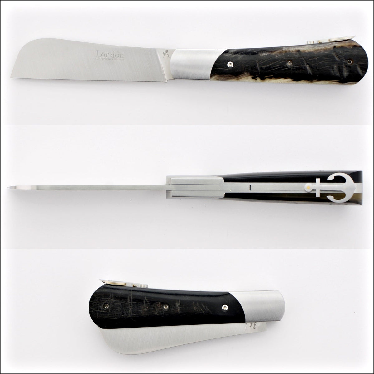 London 11 cm Dark Ram Horn Handle Folding Knife