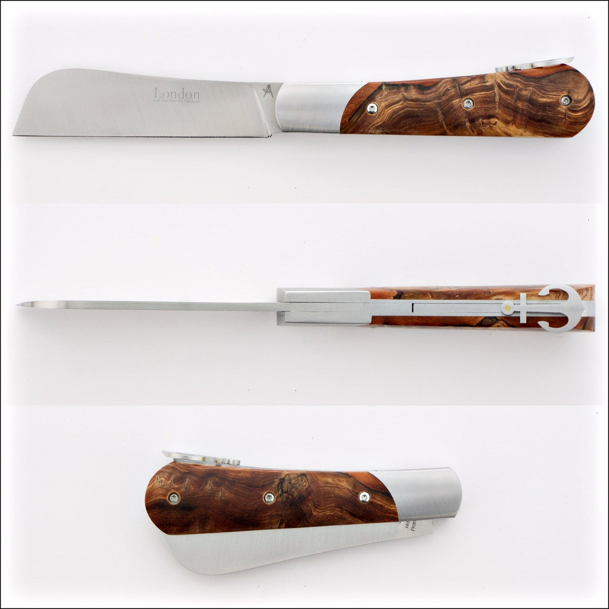 London 11 cm Hybrid Juniper Burl Folding Knife