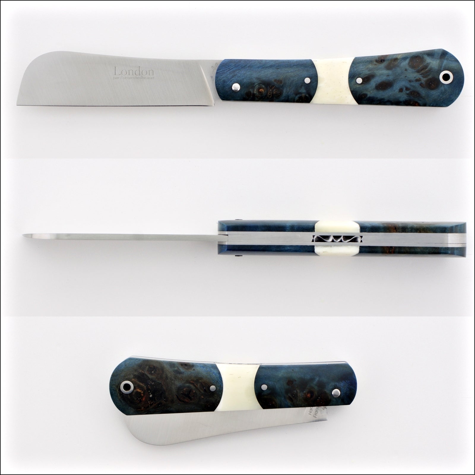 London 9 cm Stained Blue Poplar Burl - Cattle Bone Center Bolster