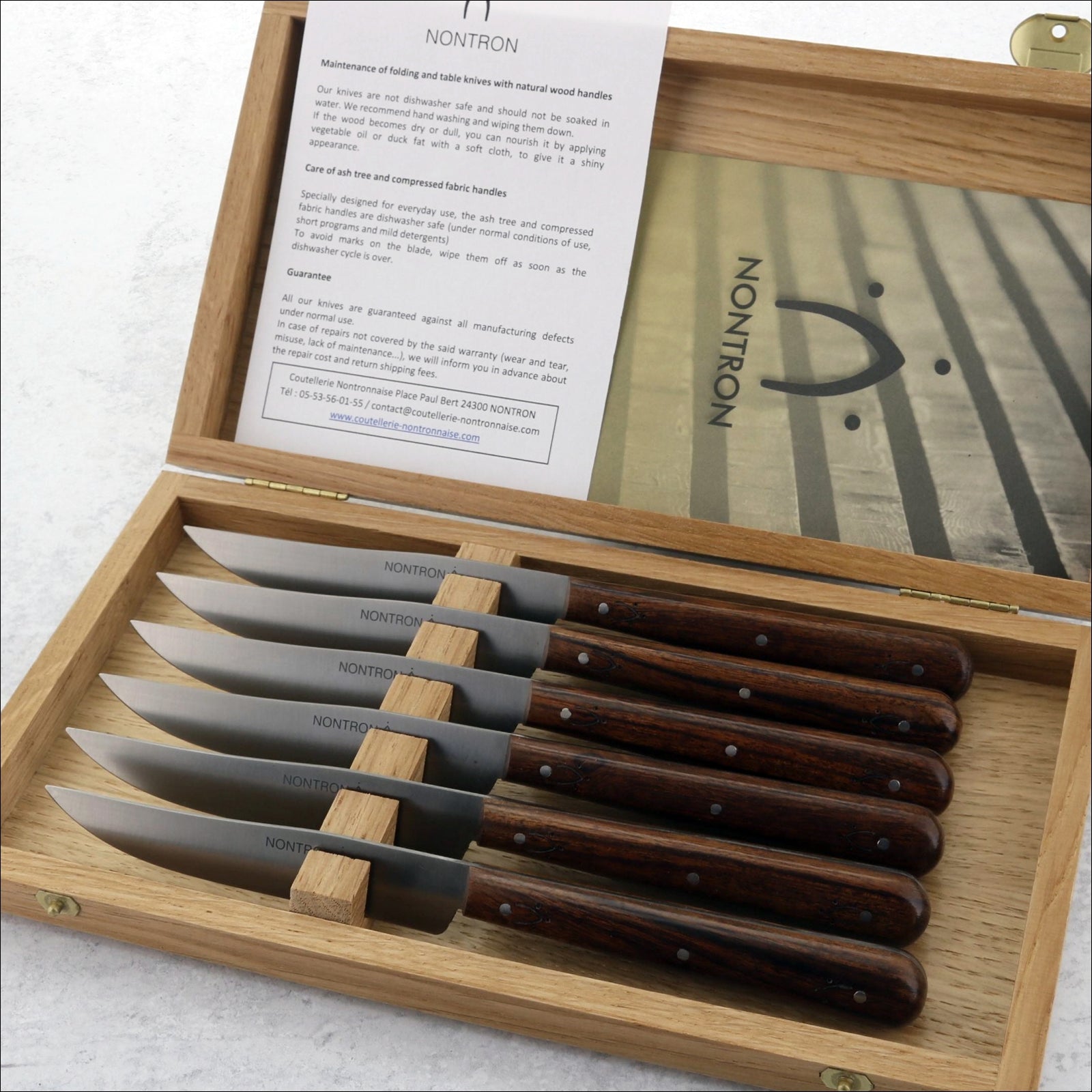 Nontron Steak Knives with Oak Wooden Box - Set of 6