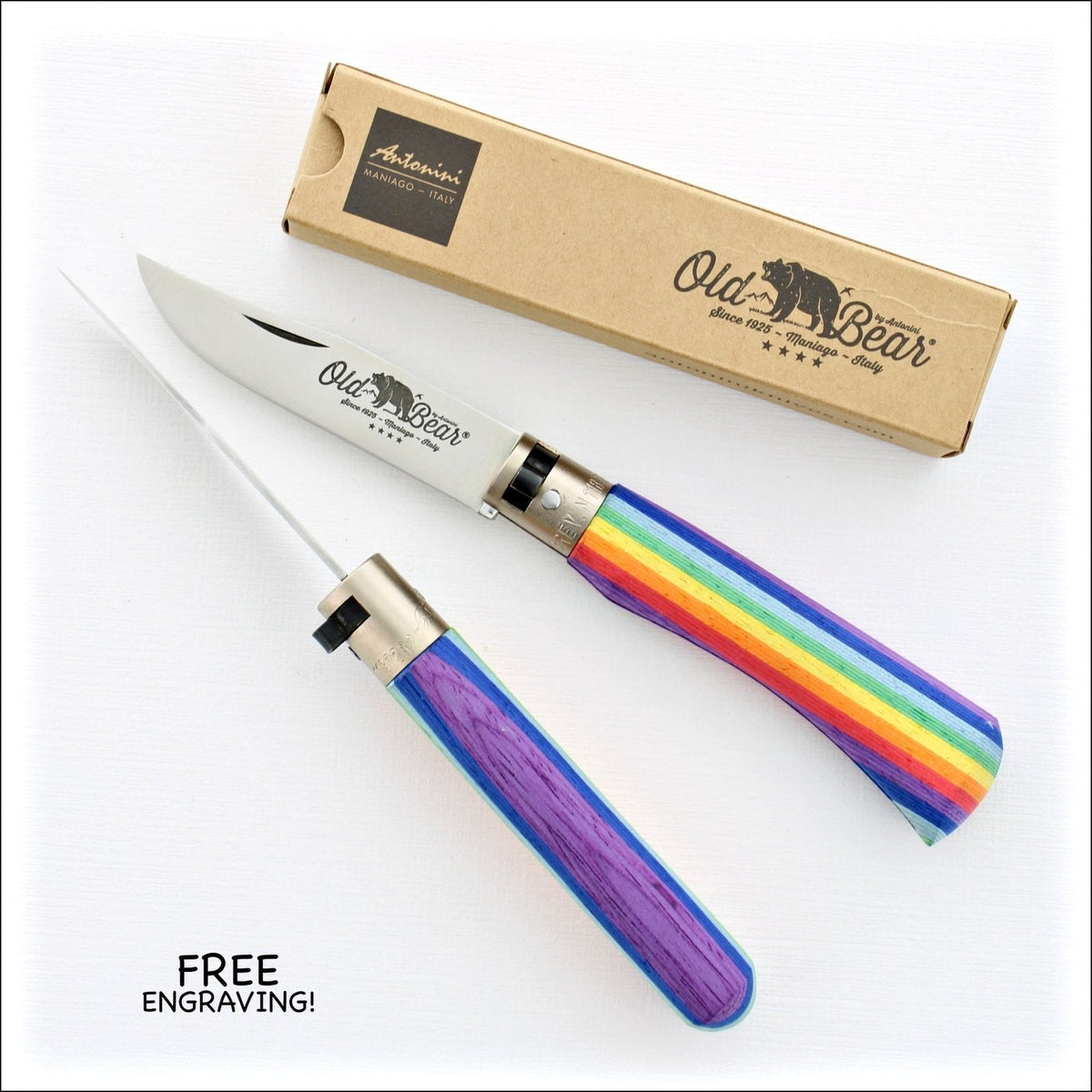 Old Bear® M Pocket Knife Rainbow Veneers